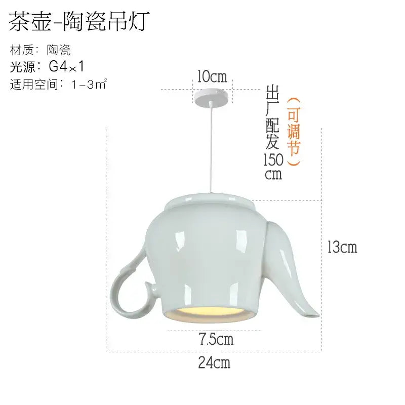 White ceramic teapot and mug pendant lights for kitchen dining room