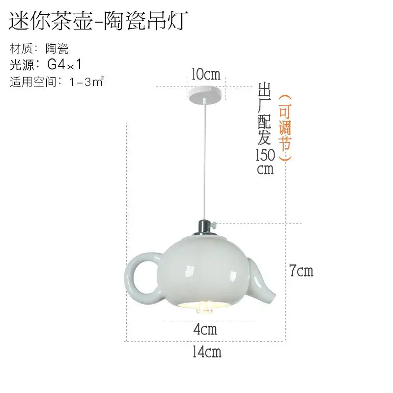 White ceramic teapot and mug pendant lights for kitchen dining room