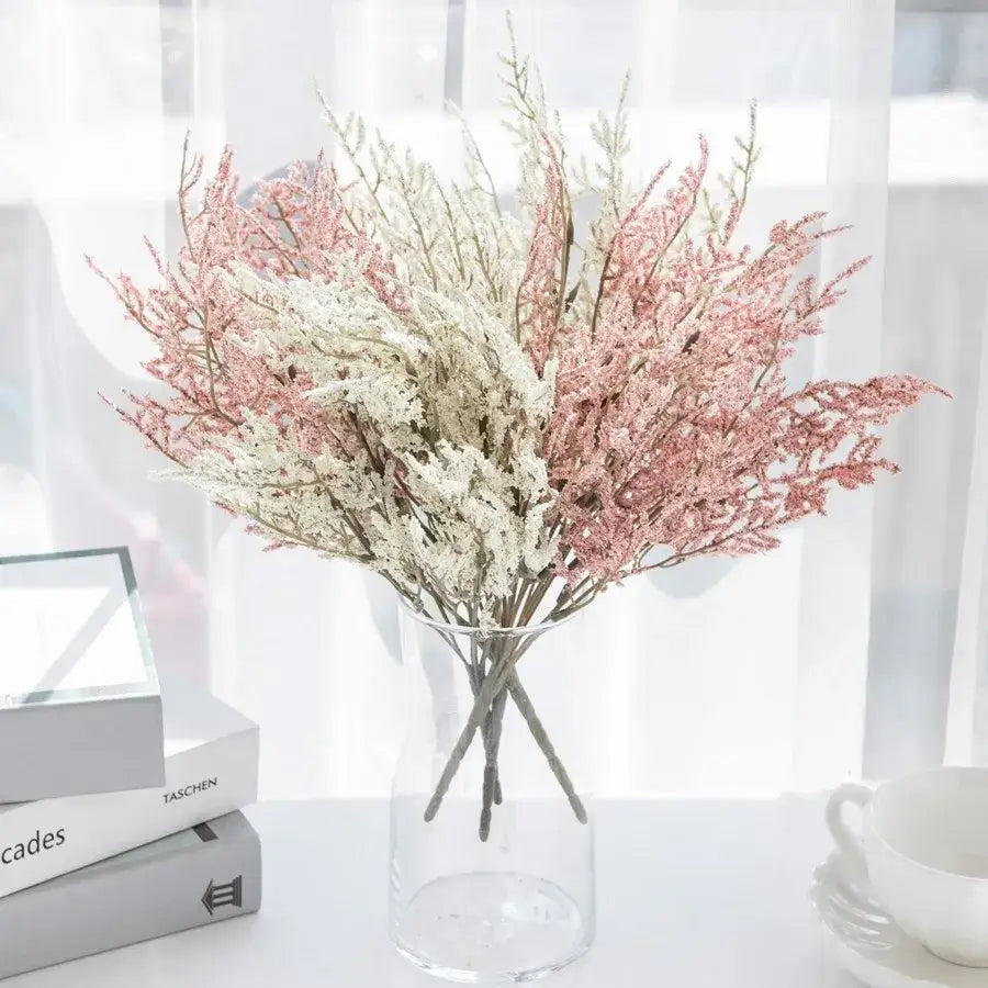 White dried baby’s breath lavender bouquet living room paper box vase