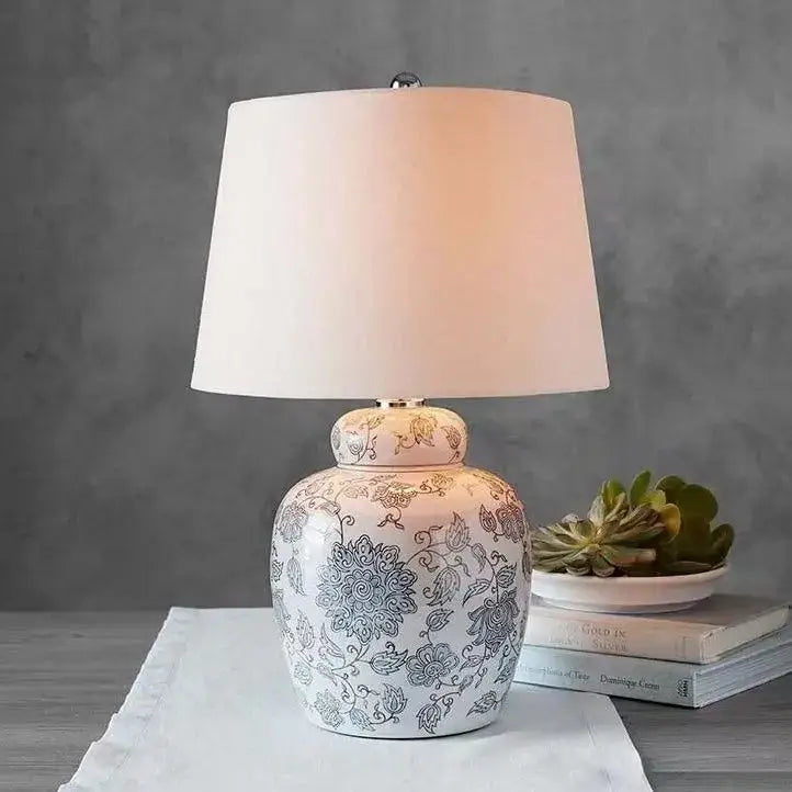 White floral ceramic desk lamp bedroom side table decor