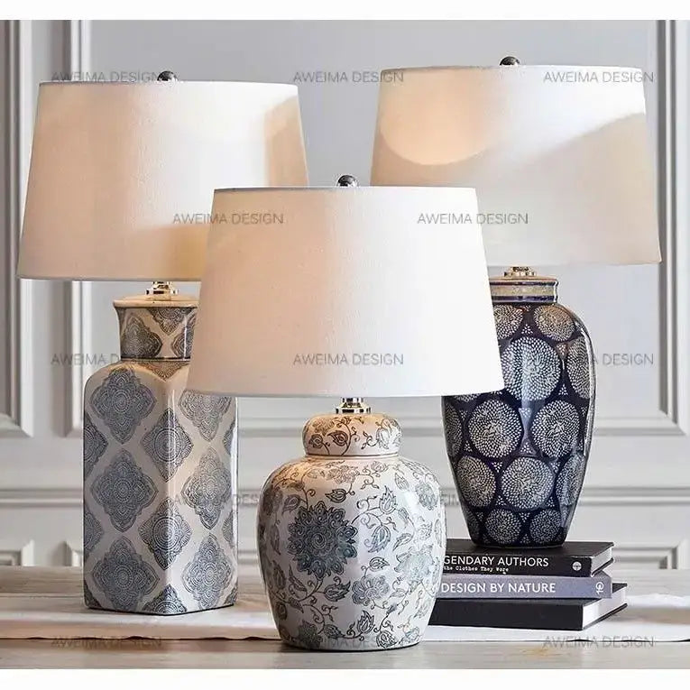 White floral ceramic desk lamp bedroom side table decor