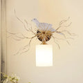 White glass bird wall lamp with led mounted above frosted glass shade featuring 220v-240v 110v-120v compatibility