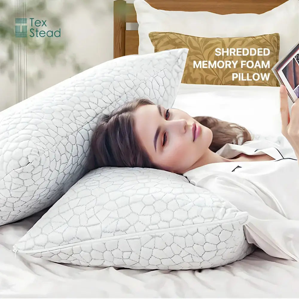 White gray geometric cooling shredded sponge memory foam pillow bedroom