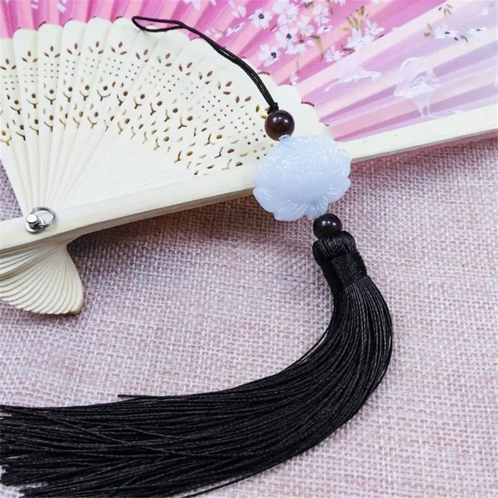 White jade lotus pink tassel decorative pendant living room decor