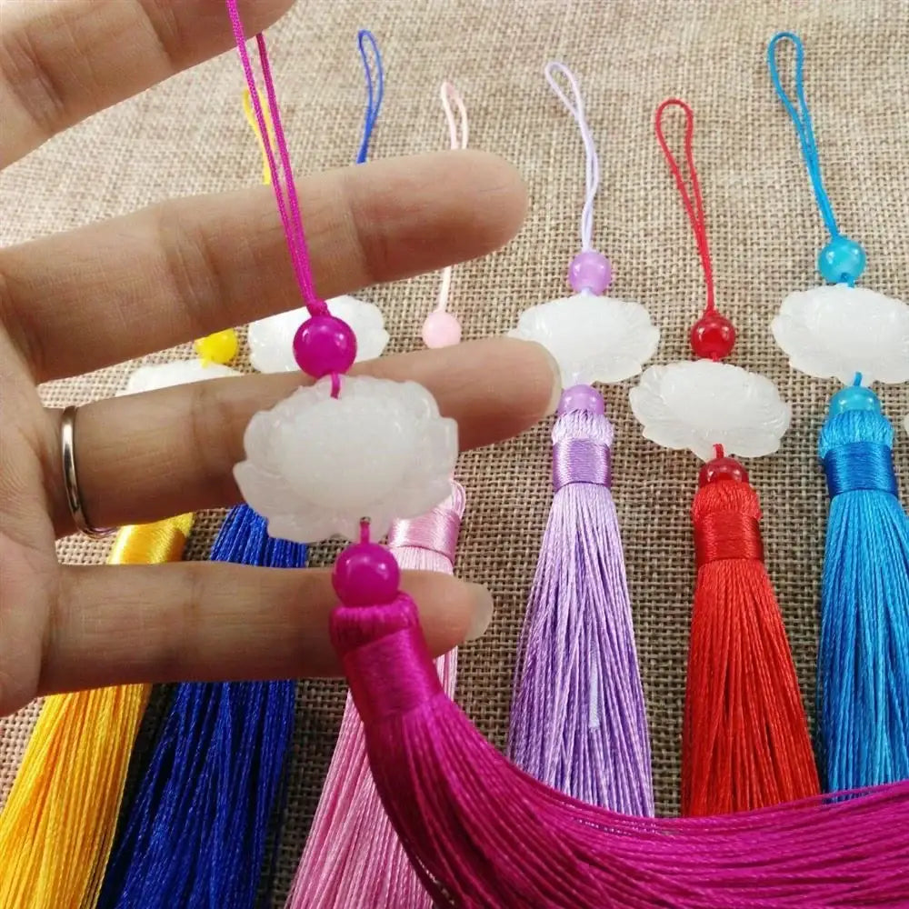 White jade lotus pink tassel decorative pendant living room decor