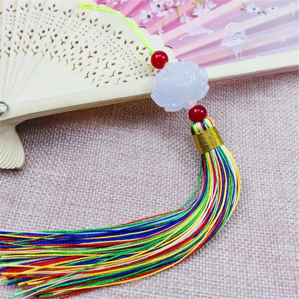 White jade lotus pink tassel decorative pendant living room decor