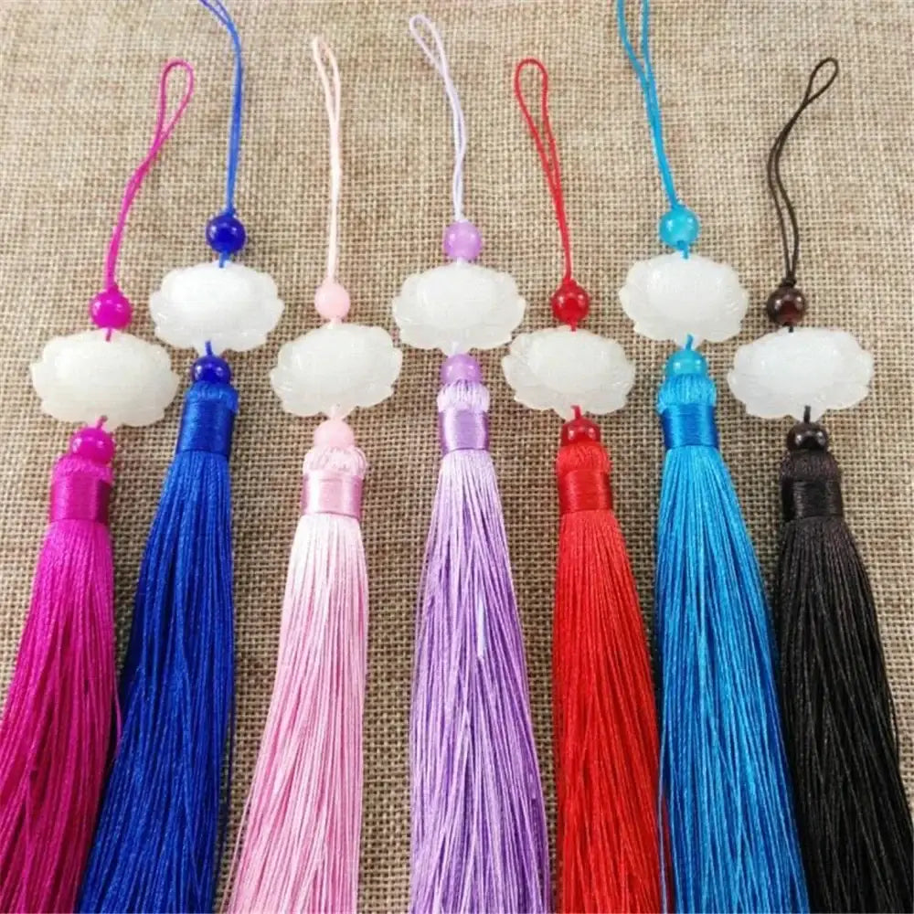 White jade lotus pink tassel decorative pendant living room decor
