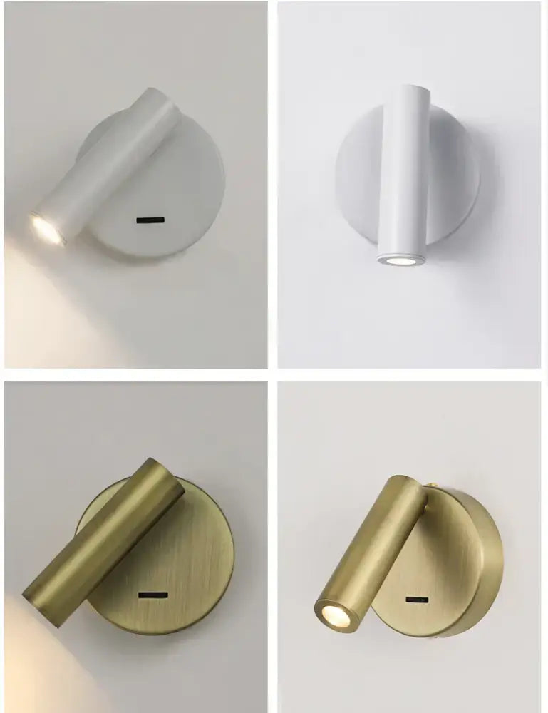 White lacquered swivelling bedroom wall lamp with push button switch
