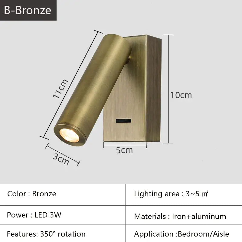 White lacquered swivelling bedroom wall lamp with push button switch