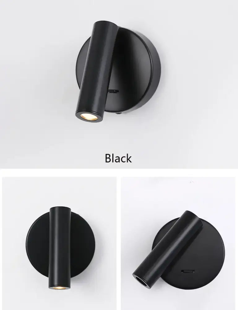 White lacquered swivelling bedroom wall lamp with push button switch