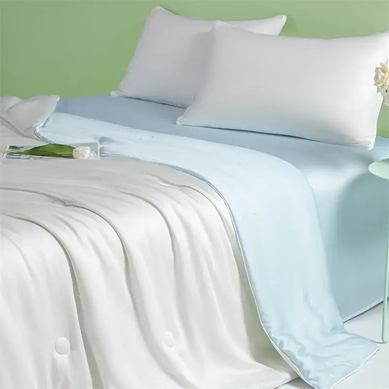 White & light blue decorbites cool feel summer quilt bedroom blanket