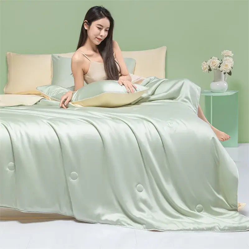 White & light blue decorbites cool feel summer quilt bedroom blanket