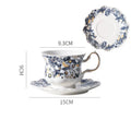 White porcelain classic blue & gold tea cup set dining room scalloped