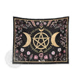 Witchy black and gold botanical floral moon tapestry living room decor