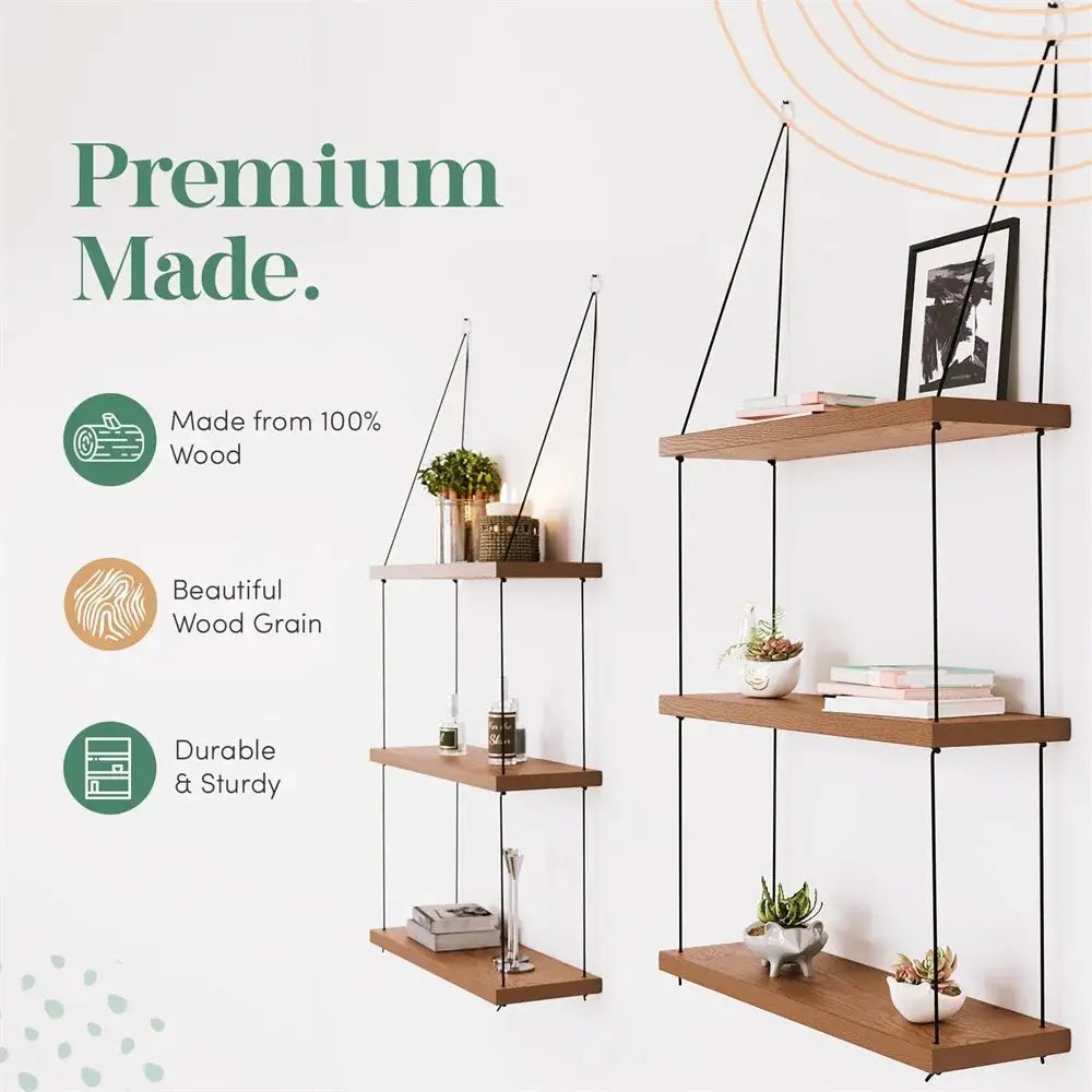 Wooden Floating Shelf 3-Tier Boho Decor