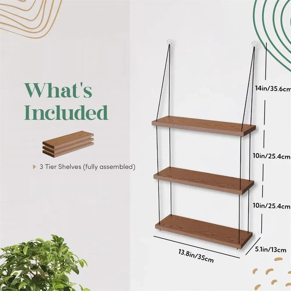 Wooden Floating Shelf 3-Tier Boho Decor