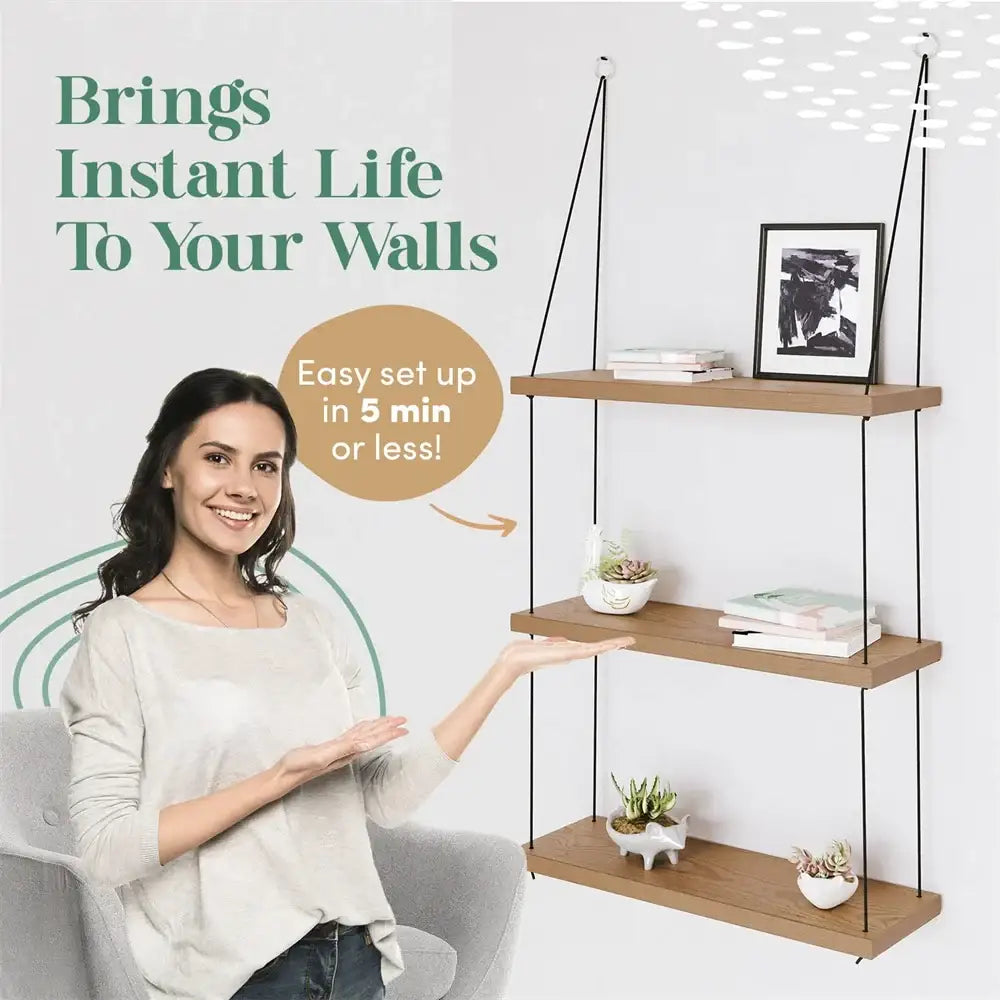Wooden Floating Shelf 3-Tier Boho Decor