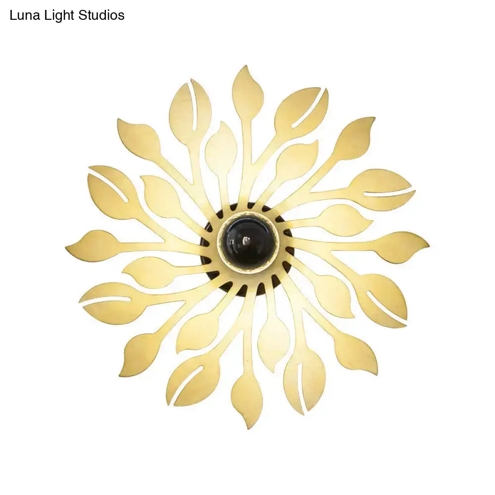 Wooden floral sunburst wall lamp orange & yellow bedroom light