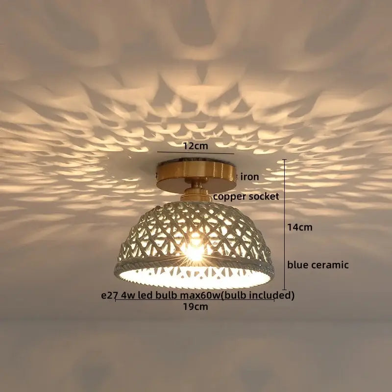 Woven ceramic led ceiling lamp – bedroom brass lattice dome