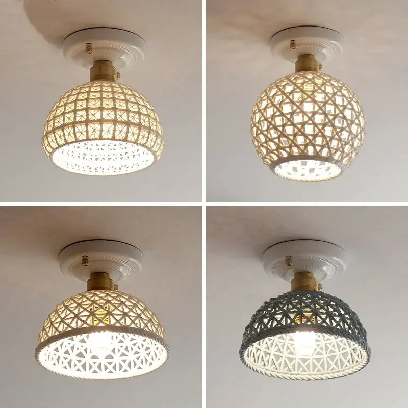 Woven ceramic led ceiling lamp – bedroom brass lattice dome