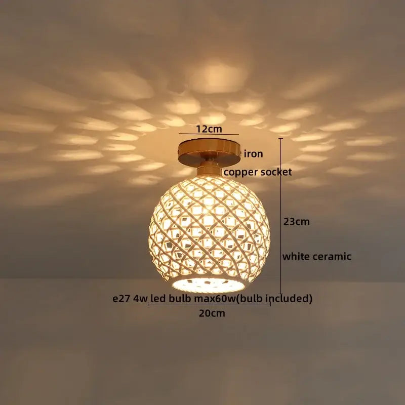 Woven ceramic led ceiling lamp – bedroom brass lattice dome