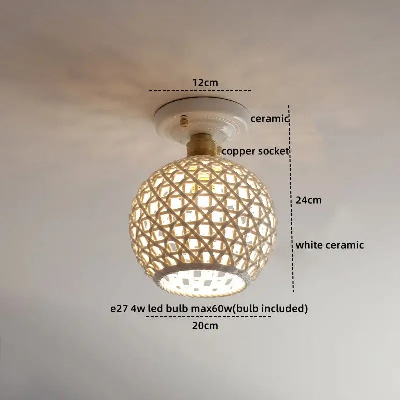Woven ceramic led ceiling lamp – bedroom brass lattice dome