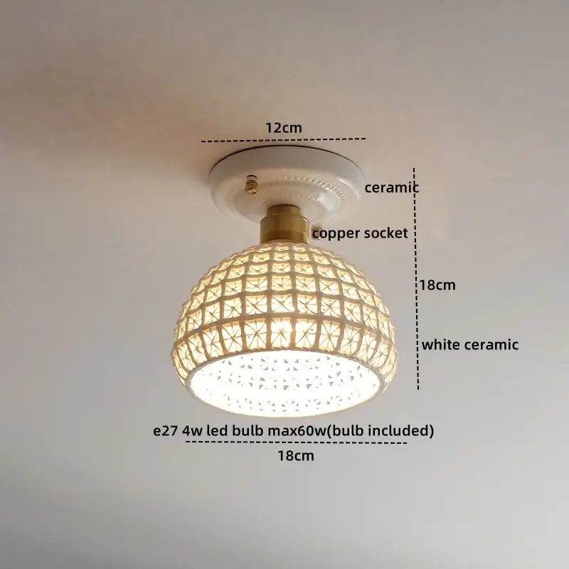 Woven ceramic led ceiling lamp – bedroom brass lattice dome