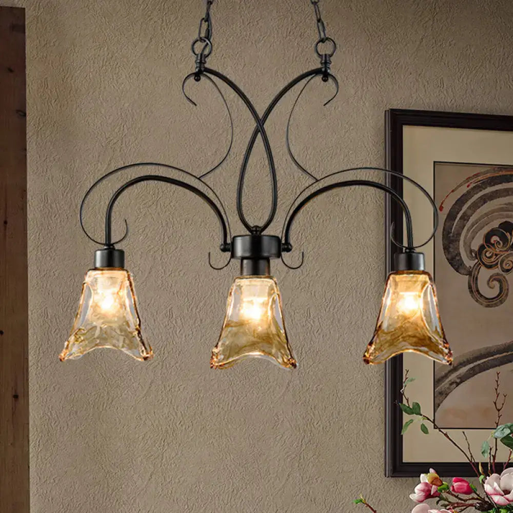 Wrought iron black flower island pendant dining room ceiling light