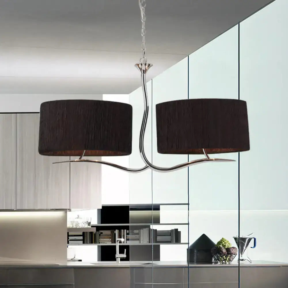 Wrought iron black & white fabric pendant light for dining room