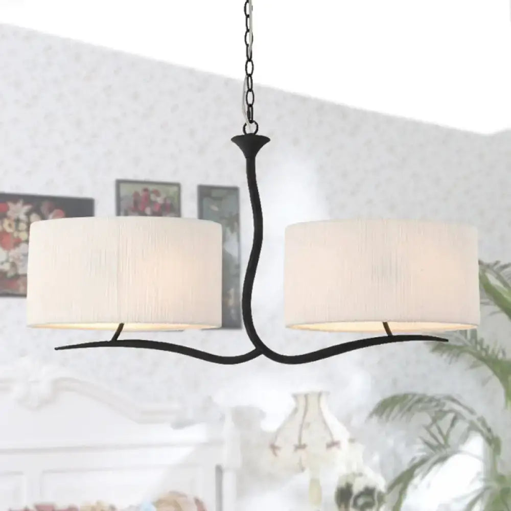 Wrought iron black & white fabric pendant light for dining room