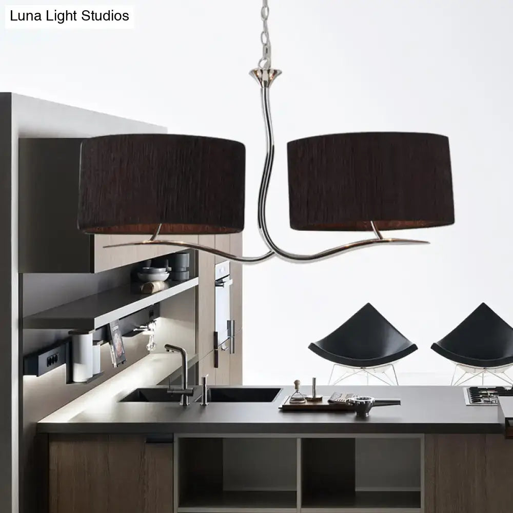 Wrought iron black & white fabric pendant light for dining room