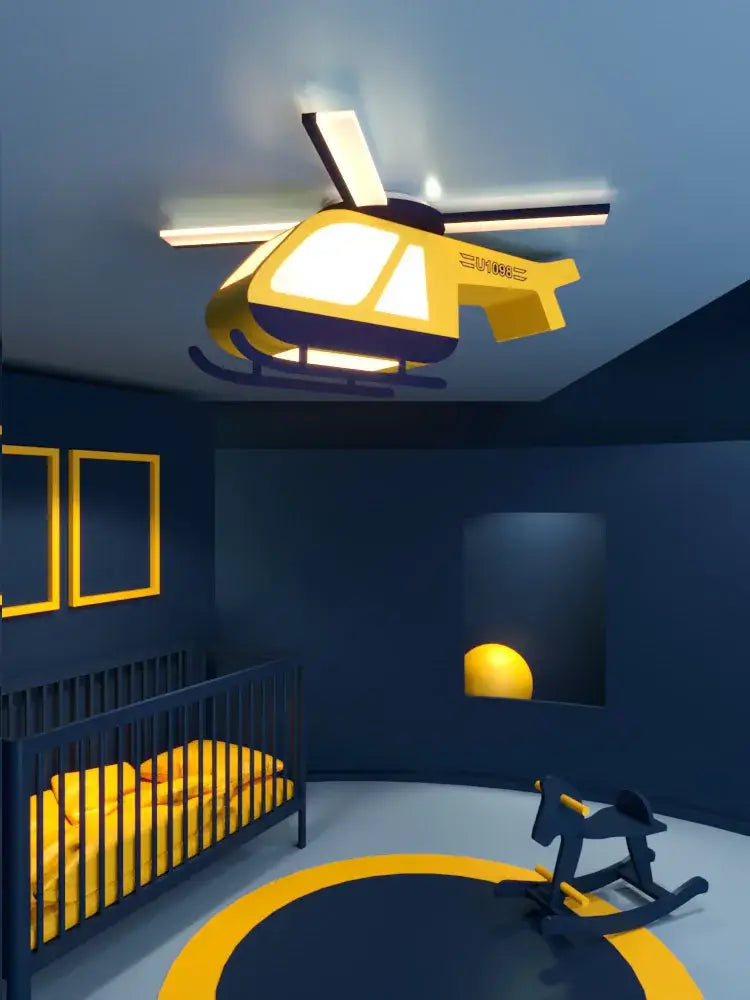Yellow and black cartoon helicopter ceiling light for children room