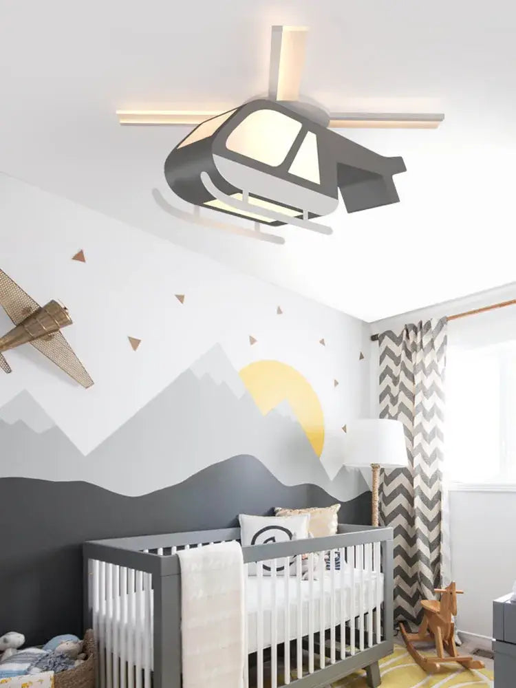 Yellow and black cartoon helicopter ceiling light for children room