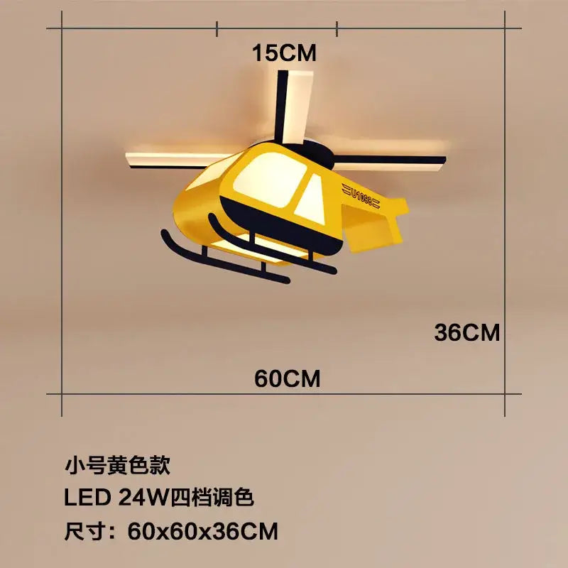 Yellow and black cartoon helicopter ceiling light for children room