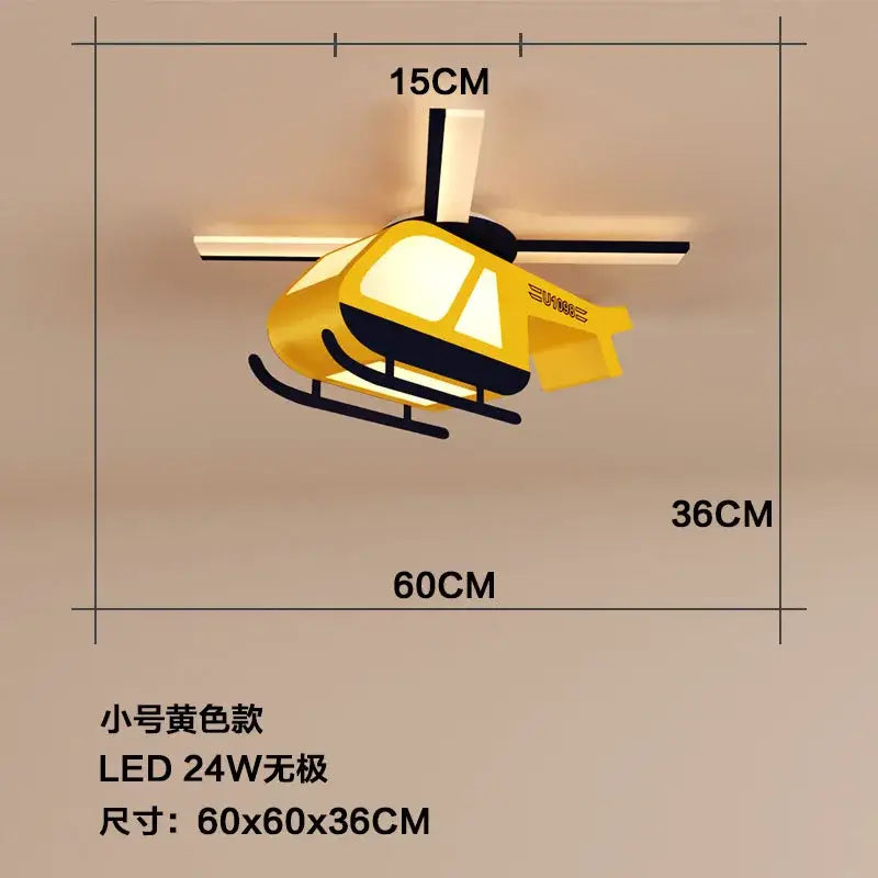 Yellow and black cartoon helicopter ceiling light for children room