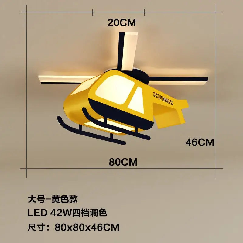 Yellow and black cartoon helicopter ceiling light for children room