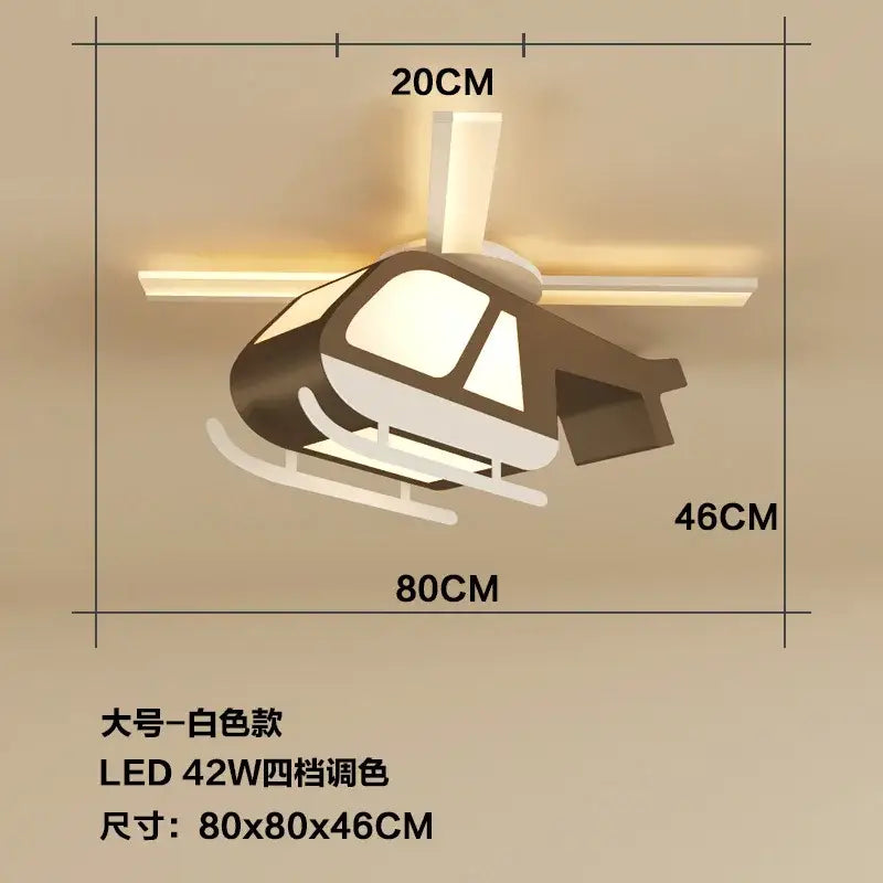 Yellow and black cartoon helicopter ceiling light for children room