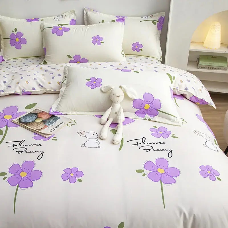 Yellow and light blue carrot cartoon printed bedding set bedroom