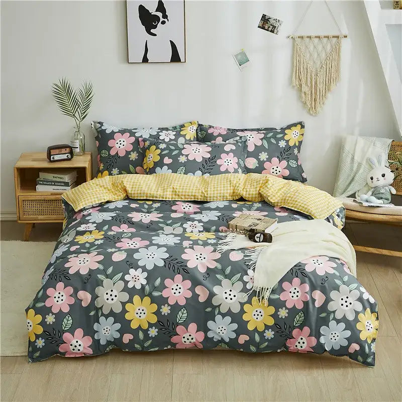 Yellow and light blue carrot cartoon printed bedding set bedroom