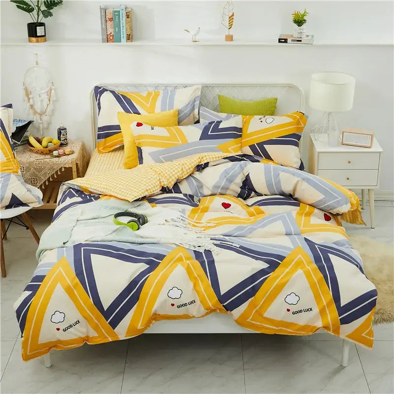 Yellow and light blue carrot cartoon printed bedding set bedroom