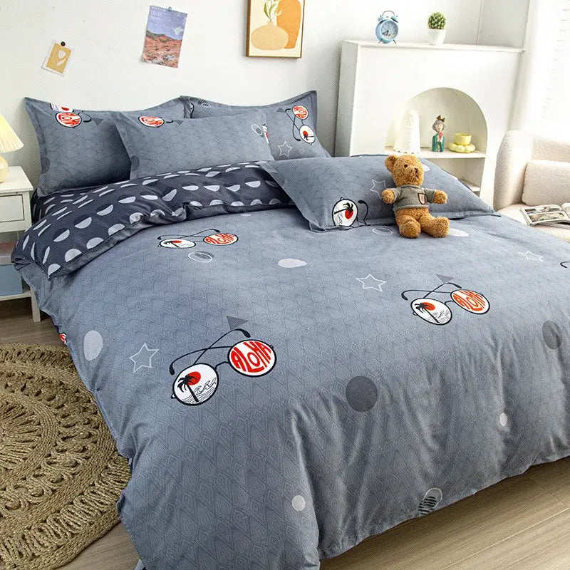 Yellow and light blue carrot cartoon printed bedding set bedroom