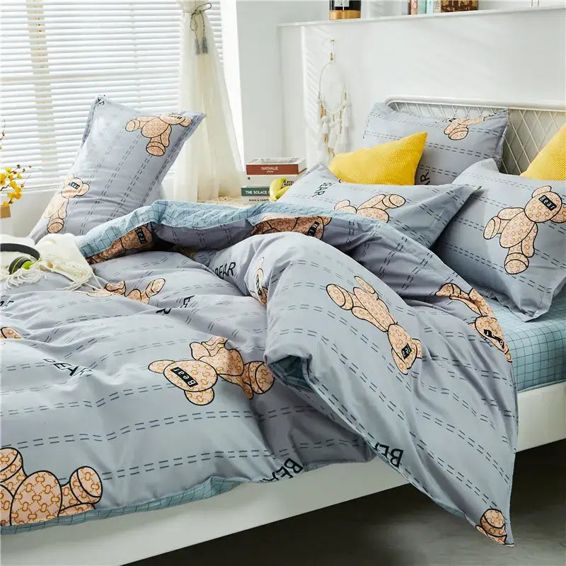 Yellow and light blue carrot cartoon printed bedding set bedroom