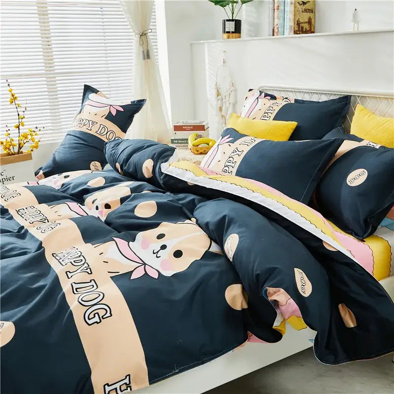 Yellow and light blue carrot cartoon printed bedding set bedroom