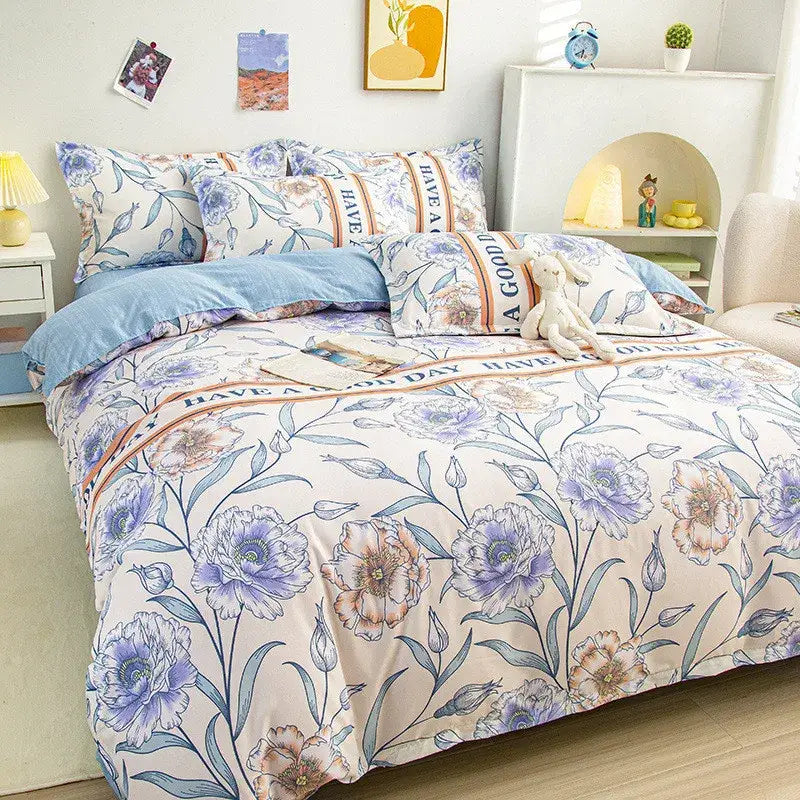 Yellow and light blue carrot cartoon printed bedding set bedroom