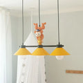 DecorBites™ 3-head yellow cone pendant lamp with monkey décor features orange shades and black metal frame for e26 e27 bulbs
