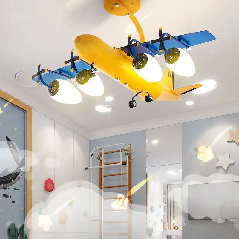 Yellow & blue airplane bluetooth speaker lamp kids room chandelier