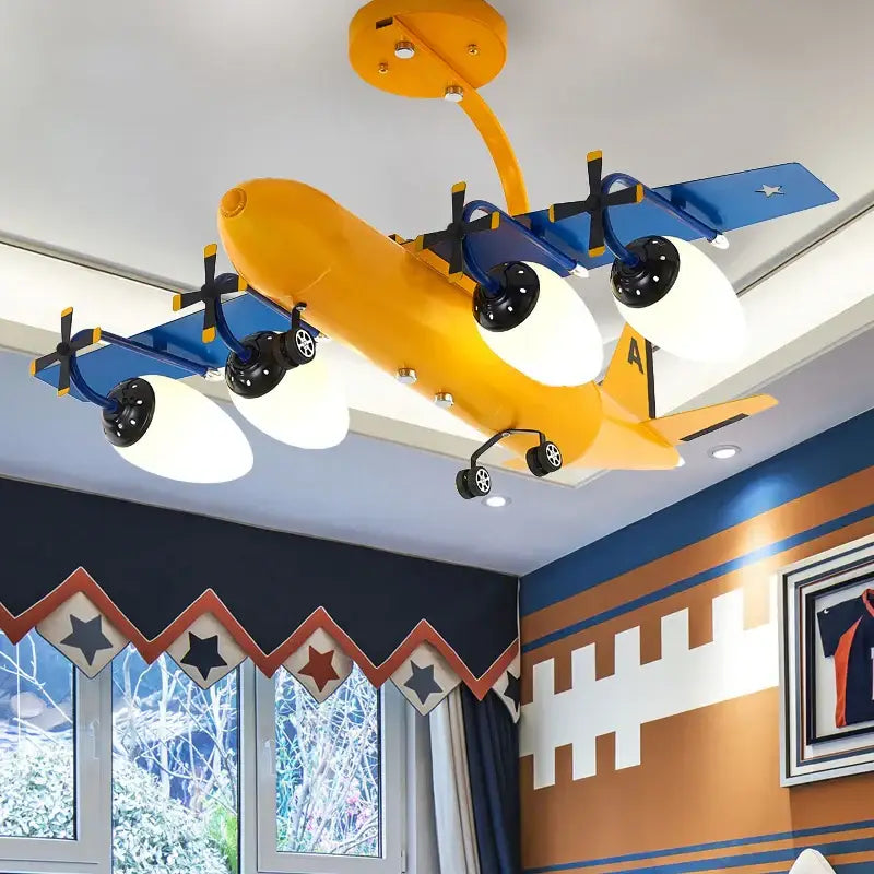 Yellow & blue airplane bluetooth speaker lamp kids room chandelier