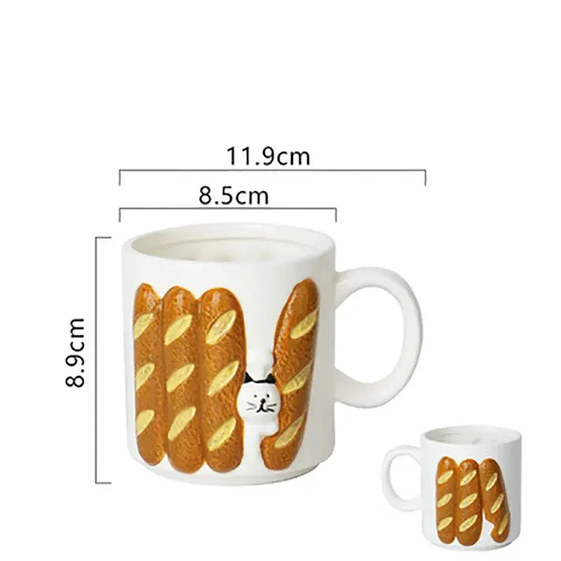 Yellow bread pattern ceramic cat mug kitchen toast cup