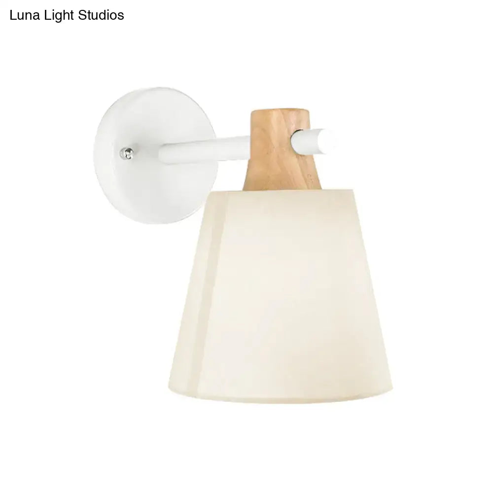 Yellow macaron fabric wall light with wood accent bedroom sconce