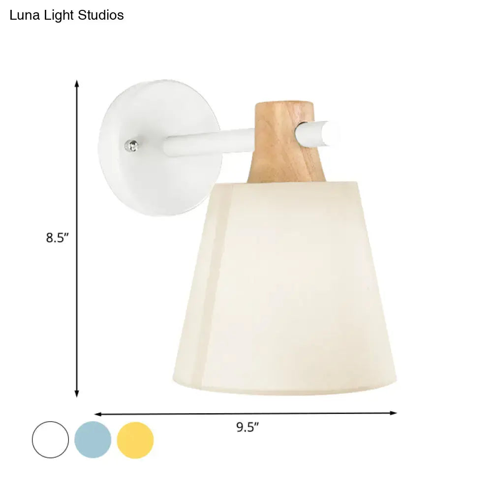Yellow macaron fabric wall light with wood accent bedroom sconce